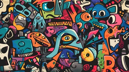 Obraz premium Cartoon style street art pattern wallpaper
