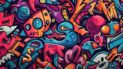 Cartoon style street art pattern wallpaper