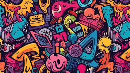 Fototapeta premium Cartoon style street art pattern wallpaper