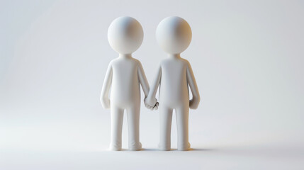 Two Figurines Holding Hands on Plain Background