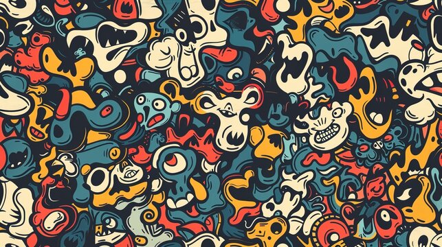 Cartoon style street art pattern wallpaper