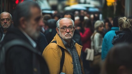 A street photographer capturing candid moments of city life in a crowded urban setting