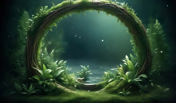 Enchanted Forest Entrance with Waterfall and Greenery