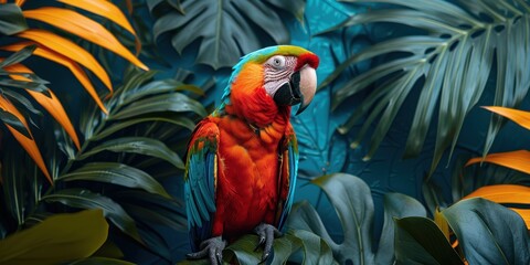 Obraz premium Majestic Parrot Soaring in Colorful Splendor with Copy Space for Text or Design Element