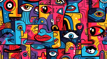 Fototapeta premium Cartoon street art pattern wallpaper