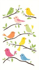 Obraz premium Colorful Birds on Branches Illustration.