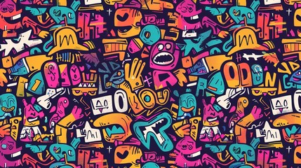 Obraz premium Cartoon street art pattern wallpaper