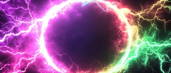 Electrifying Neon Energy Circle with Vivid Purple Lightning