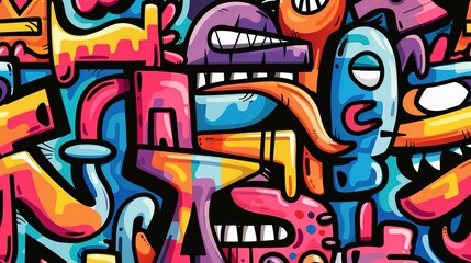 Fototapeta premium Cartoon street art pattern wallpaper
