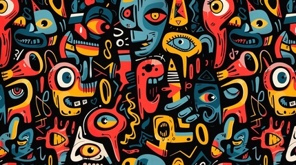 Fototapeta premium Cartoon street art pattern wallpaper