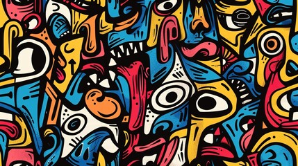 Naklejka premium Cartoon street art pattern wallpaper