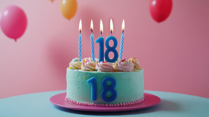 Vibrant 18th Birthday Celebration with Pink Frosted Cake and Balloons