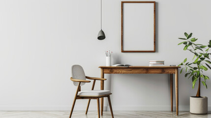 Minimalist Home Office Interior with Wooden Desk and Chair