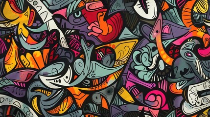 Obraz premium Cartoon street art pattern wallpaper