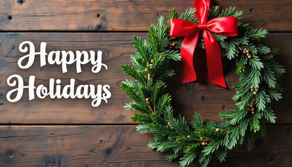 Christmas Wreath with Festive Cheer Adorning Rustic Wooden Background