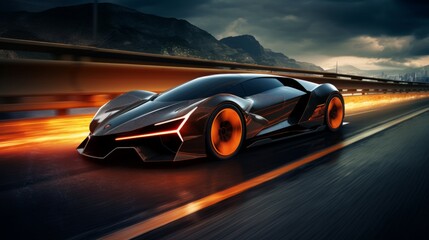 Sport car on street road. Speed motion concept.