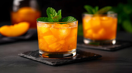 Three Ice Cold Bourbon Peach Smash Cocktails 