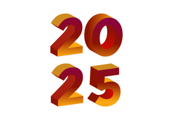 Happy New Year 2025 3D Realistic Orange Design Abstract Logo Symbol Vector Illustration