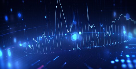 Obraz premium Digital Background with Trading Charts Featuring Rising Numbers and Blurred bokeh . Includes Space for Additional Graphics or Images.