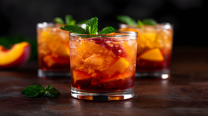 Three Ice Cold Bourbon Peach Smash Cocktails 