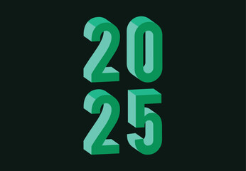 Happy New Year 2025 Abstract Green 3D Realistic Elegant Design Logo Symbol Vector Illustration