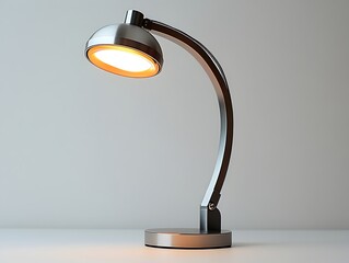 Sleek and modern adjustable aluminum desk lamp with a flexible neck positioned in a minimalist studio setup against a white background