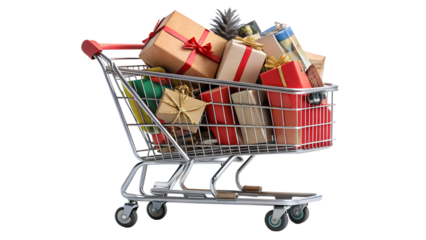 shopping carts full of gift boxes with bows. sale, black Friday. on a transparent background