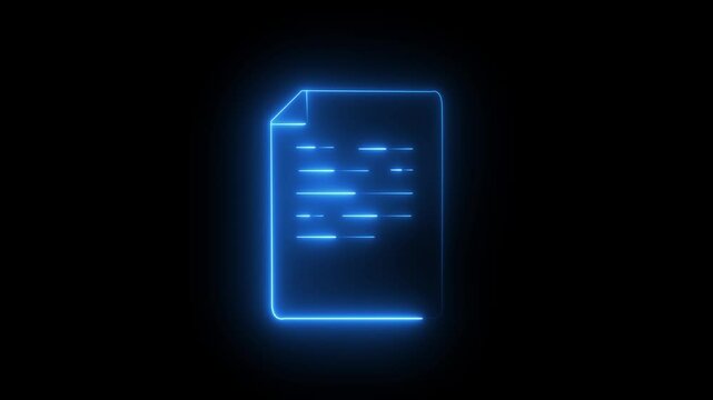 Glowing neon line file document. Download button icon isolated on black background. MP4 file symbol. 4K Video motion graphic animation. Animated PDF file icon with neon line effect