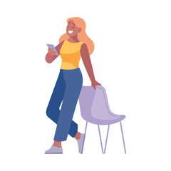 Woman Entrepreneur Character Standing with Smartphone Vector Illustration