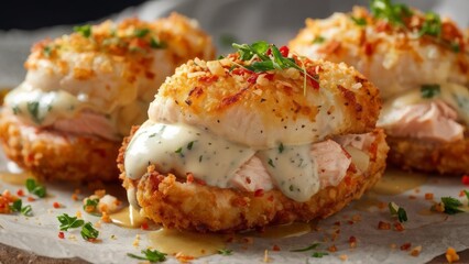 A dish of Swiss cuisine. Cordon Bleu chicken fillet.