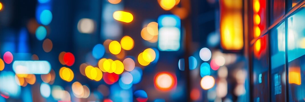 A colorful, abstract image with bokeh lights representing a city at night, enhancing the atmoshere with beautiful aesthetics.