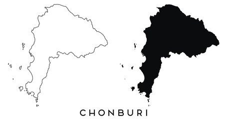 Chonburi map outline and black silhouette vector