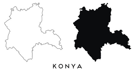 Konya map outline and black silhouette vector