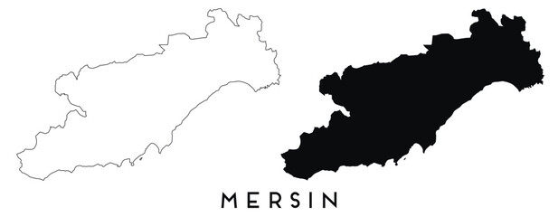 Mersin map outline and black silhouette vector