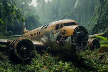 Wandcirkels Oud vliegtuig crashed plane in the jungle  © Frank Parker