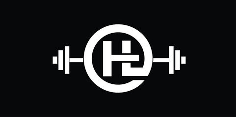 Gym and fitness club logo design template with barbell symbol. HT or TH GYM, fitness logo with barbell.	