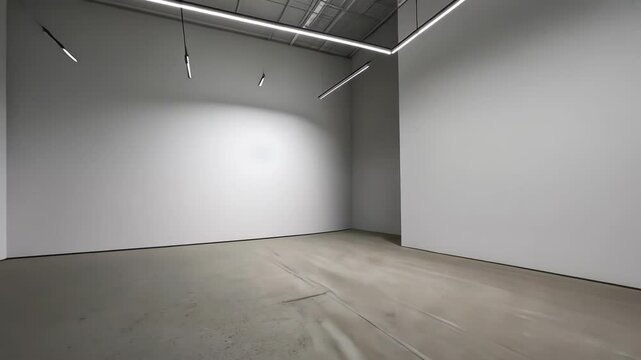 A minimalist, empty interior space featuring white walls and clean lines, showcasing modern design and tranquil ambiance