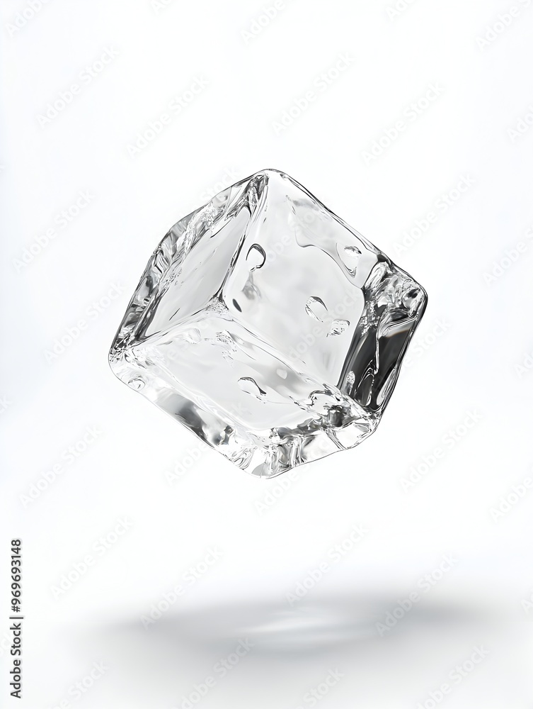 Poster transparent ice cube with intricate crystalline refractive and reflective properties creating a stun