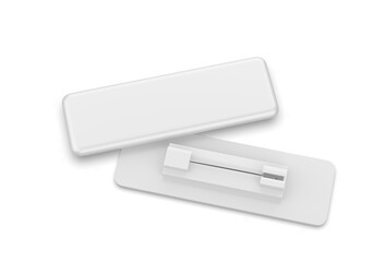 Rectangular blank badge pin brooch. Realistic 3d illustration isolated on white background.