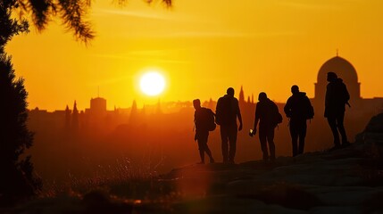 a silhouette of tourists going to Israel,