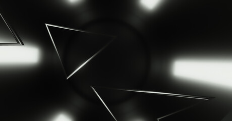 Abstract Black Background with Triangles. Glowing Lights