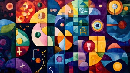 Vibrant Kaleidoscopic Medical Symbols Conceptual Abstract Digital Painting