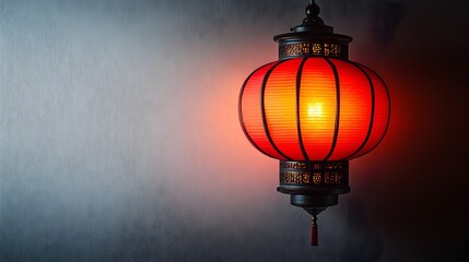 Vibrant Traditional Chinese Lantern Style Lamp with Glowing Red Paper Shade Isolated on a White Background  The Warm Radiant Glow Creates a Cozy Festive Atmosphere