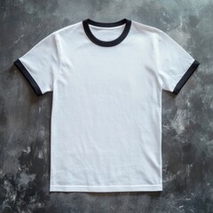 Oversized White Ringer Blank T-shirt With Black Colar Mockup On Concrete Background