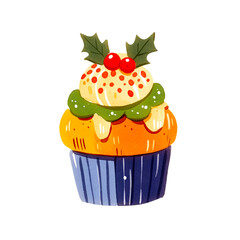 Watercolor Christmas Cupcake, transparent PNG.