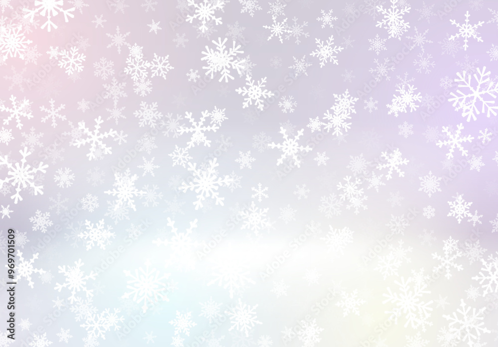 Poster christmas background with snow falling on the blurred background. snowflakes, soaring on the soft ba