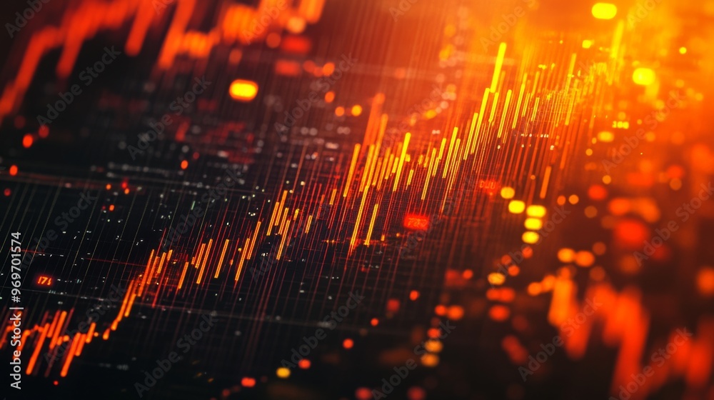 Fototapete high-resolution close-up of a digital financial graph with candlestick patterns, emphasizing the vol