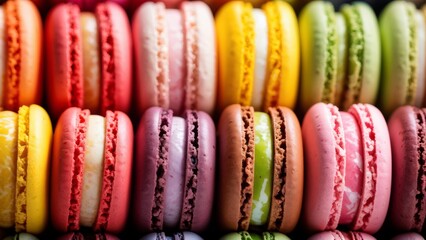 An advertising banner. Colorful macaroons in a row.