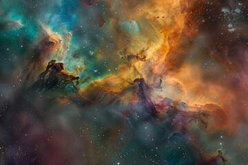 Obraz premium Cosmic Landscape with Nebulae, Galaxies, and Distant Planets Evoking Wonder at the Vastness of the Universe