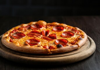 Pepperoni Pizza on a Wooden Cutting Board